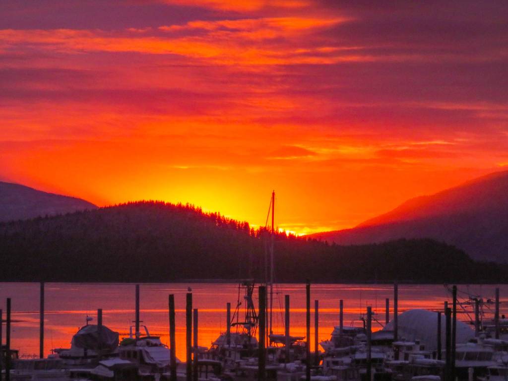 The sun gives the sky over Auke Bay a red tint. (Courtesy Photo / Joseph Sypeck)