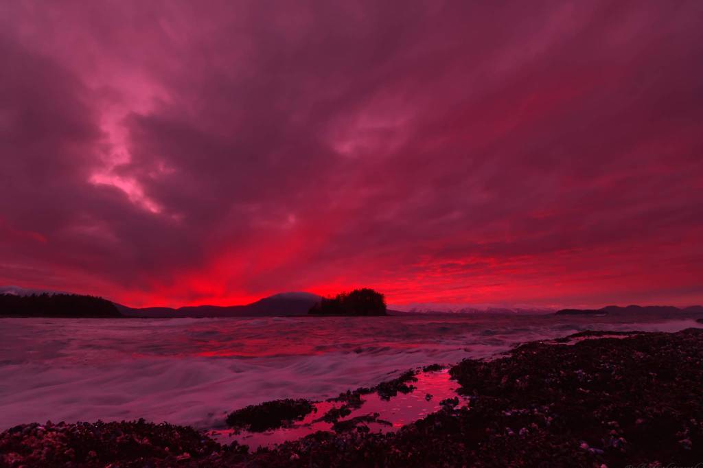 The incoming tide is enveloped in colors from the sunset over Outer Point on Sunday, March 7 2021. (Courtesy Photo / Eric Bleicher, @ebleiche on IG)