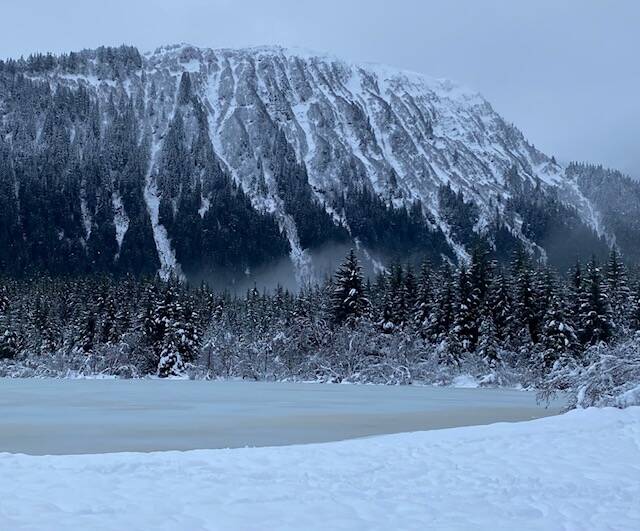 Thunder Mountain aptly named for its plethora of avalanche chutes seen on Dec. 1. (Courtesy Photo / Denise Carroll)