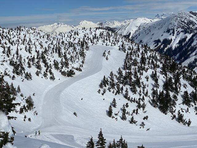 The ski run coming down from the Ptarmigan Chairlift on April 20. (Courtesy Photo / Denise Carroll)