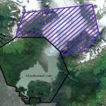 A purple-shaded area on a map shows about 4,560 acres in the Mendenhall Glacier Recreational Area the U.S. Forest Service wants to protect from mining and other mineral resource activity for at least the next 20 years. The area is adjacent to an already protected area outlined in black. (U.S. Forest Service)