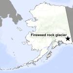 A map shows the location of Fireweed rock glacier. (Courtesy of the University of Alaska Fairbanks Geophysical Institute)