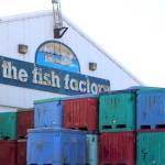 Totes are stacked outside The Fish Factory in Homer last month. (Nathaniel Herz/Northern Journal)