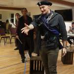 Connor Chaney (foreground) rehearses one of his three roles in Theater Alaskas production of Henry V on Wednesday at the Filipino Community Hall. (Mark Sabbatini / Juneau Empire)