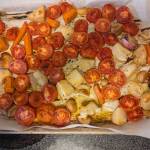 Vegetables oven-roasted for sheet pan tomato soup. (Photo by Patty Schied)