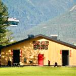 Skagways Shoreline Park Facility with Lingít formline double-eagle art piece by lifelong Skagway resident Néechxwúduyaa Beau Dennis. (Photo by Shaelene Grace Moler)