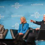 U.S. Ambassador-at-Large for Arctic Affairs Mike Sfraga, U.S. Sen. Lisa Murkowski, and Assembly chairman H.E. Ólafur Ragnar Grímsson answer questions in a panel at the Arctic Circle Assembly in Iceland on Oct. 17, 2024. (Jasz Garrett / Juneau Empire)