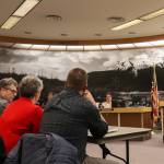 Huna Totem Corp. team members meet with the City and Borough of Juneau Assembly in a work session on the companys proposed Aakw Landing project on Feb. 24, 2025. (Jasz Garrett / Juneau Empire)