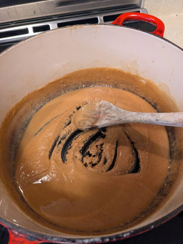 Roux for shrimp gumbo after 10 minutes. (Photo by Patty Schied)