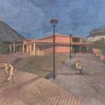 A preliminary design shows a park at Aakw Landing, the cultural and arts center, and a cruise ship in port at Huna Totems private dock. (Courtesy of Huna Totem)