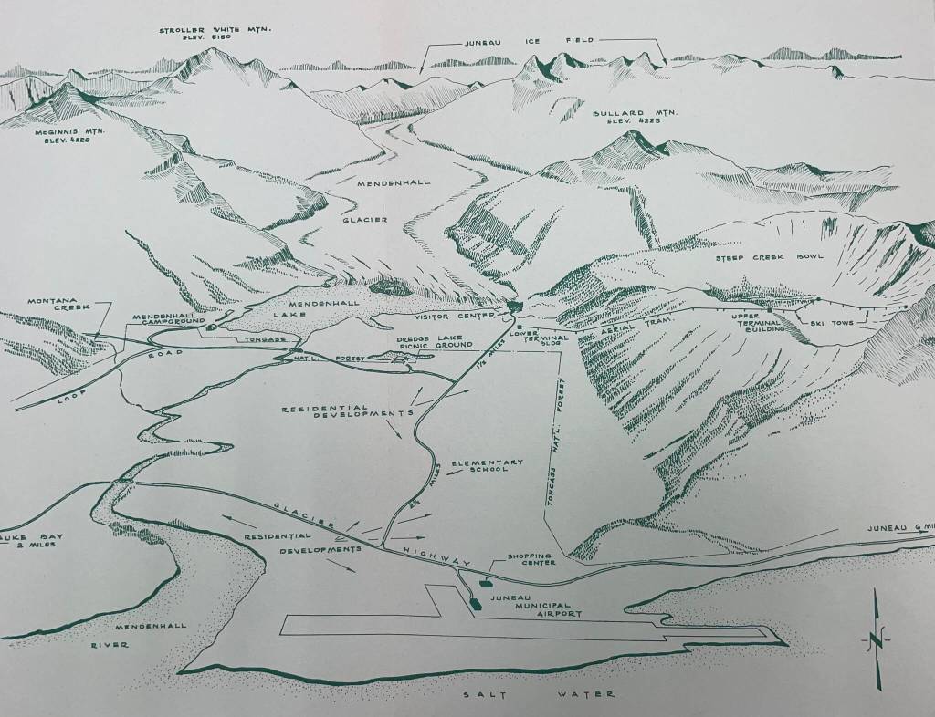 Map of proposed 1960s ski area in Steep Creek Bowl. (U.S. Forest Service prospectus)
