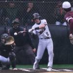 Juneau-Douglas High School: Yadaa.at Kalé junior Brandon Casperson hits a single off of Ketchikan pitcher Owen Mendoza during the Crimson Bears 17-7 win over the Kings Friday at Adair-Kennedy Memorial Park. (Klas Stolpe / Juneau Empire)
