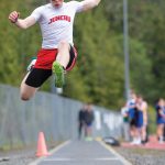 Juneau-Douglas High School: Yadaa.at Kalé's Johnathyn Kestel competes in the boys triple jump, winning the event with a distance of 42' 5" during the Ketchikan Invitational at Esther Shea Field on Friday. (Christopher Mullen/ Ketchikan Daily News)
