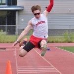 Juneau-Douglas High School: Yadaa.at Kalé senior Johnathyn Kestel wins the Division I long jump during the Region V Track & Field Championships at Thunder Mountain Middle School on Saturday (Klas Stolpe / Juneau Empire)