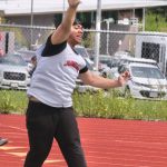 Juneau-Douglas High School: Yadaa.at Kalé freshman Leonidas Taualo-Tasi wins the shot put during the Region V Track & Field Championships at Juneau's Thunder Mountain Middle School on Friday. (Klas Stolpe / Juneau Empire)