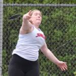 Juneau-Douglas High School: Yadaa.at Kalé junior Issy Martin wins the Division I girls discus during the Region V Track & Field Championships at Thunder Mountain Middle School on Saturday (Klas Stolpe / Juneau Empire)