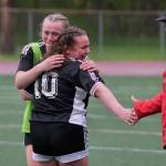 Juneau-Douglas High School: Yadaa.at Kalé senior Natalie Travis (10) subs out of her final home game during the Crimson Bears senior appreciation game Saturday at Adair-Kennedy Memorial Park. (Klas Stolpe / Juneau Empire)
