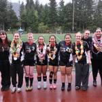 Juneau-Douglas High School: Yadaa.at Kalé Crimson Bears girls senior soccer players pose Saturday at Adair-Kennedy Memorial Park during the Crimson Bears senior appreciation ceremony. (Klas Stolpe / Juneau Empire)