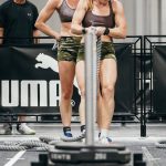 Chrish Newell, right, and partner Jess Contreras, left, compete in the sled pull station during the HYROX 2025 Atlanta Doubles in late April. They qualified for the World Championships scheduled Sunday, June 15, 2025, in Chicago. (Photo courtesy Chrish Newell)