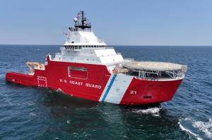 The U.S. Coast Guard Cutter Storis is shown here underway, June 3, 2025, from Pascagoula, Mississippi. The Storis is the Coast Guards first new polar icebreaker acquisition in 25 years and will expand U.S. operational presence in the Arctic Ocean. (Photo courtesy of Edison Chouest Offshore)