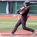Juneau-Douglas High School: Yadaa.at Kalé sophomore Noah Lewis connects on a pitch during the ASAA/First National Bank Alaska DI Baseball State Championships at Anchorages Mulchay Stadium. (Photo courtesy JDHS baseball)