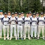 Juneaus 2025 Auke Bay Post 25 team pose for a photo on Saturday. From left are coaches Jack Schmidt, Richie Hayes, Kai Schmidt, players Kasen Ludeman, Lamar Blatnick, Keaton Belcourt, Micah Nelson, Hunter Carte, Christian Brown, Cayman Huff, JJ McCormick, Christian Nelson, Jacob Katasse, Brenner Harralston, Nils Nelson, Noah Lewis and coaches Jake Carte, Joe Tompkins, Jeremy Ludeman and Larry Blatnick. Not pictured are players Madden Mendoza, Marcus Mendoza, Drew Cadigan-McAdoo and Aaron Lazo-Chappell (Klas Stolpe / Juneau Empire)