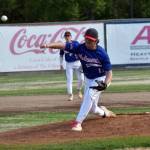 Jayce Weaver of Madisonville (Kentucky) Post 6 delivers to Auke Bay Post 25 on Friday, June 20, 2025, in the Lance Coz Wood Bat Tournament at Coral Seymour Memorial Park in Kenai, Alaska. (Photo by Jeff Helminiak/Peninsula Clarion)