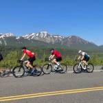 Juneaus John Bursell, fourth from left, rides in last Saturdays Kluane to Chilkat International Bike Relay. Bursell and teammate Brandon Ivanowicz placed third in the two-person male category and sixth overall out of 284 teams. (Photo courtesy Brandon Ivanowicz)