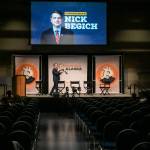 Rep. Nick Begich III, R-Alaska, delivers his keynote address to approximately 40 people, most of whom are from out of state, at the end of the Bitcoin Alaska conference on Sunday. (Jasz Garrett / Juneau Empire)