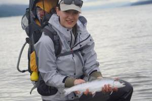 Photo courtesy Jeff Lund 
The authors wife with a Dolly Varden.
