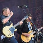 Devon Allman (left) and Duane Betts (center) lead the Allman Betts Band during their Salmonfest performance on the River Stage on Sunday, Aug. 3, 2025, at the Kenai Peninsula Fairgrounds in Ninilchik, Alaska. (Delcenia Cosman/Homer News)