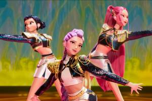 Rumi, Zoey and Mira, of Huntr/x, perform in "KPop Demon Hunters." (Promotional photo courtesy Sony Pictures Animation)