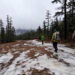 Hiking down from Dan Moller cabin in mid-January 2025. (photo courtesy John Harley)