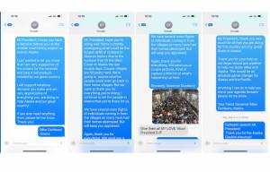 Photo by Nathaniel Herz/Northern Journal
Text messages between Alaska Gov. Mike Dunleavy and President Donald Trump.