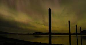 The northern lights are seen from the North Douglas launch ramp late Monday, Jan. 19. A magnetic storm caused unusually bright northern lights Monday evening and into Tuesday morning. (Chloe Anderson/Juneau Empire)