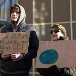 Chloe Anderson / Juneau Empire
Felix Dean protests alongside his grandmother, Shar Fox, during an anti-LNG pipeline demonstration outside the Alaska State Capitol on Saturday, Jan. 24, 2026.