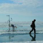 Photo courtesy Matt Druckenmiller
Hajo Eicken walks the sea ice off the town of Utqiagvik in about 2010.