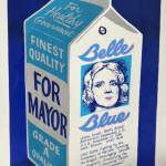 Submitted by Paulette Simpson 
Local artist Bill Hudson of Folk Festival poster fame rose to the occasion and soon the Belle Blue on a milk carton print was the hottest piece of artwork in Juneau: Belle Blue LAST SEEN: Fighting for the Supremacy of the Law, Trimming the Budget, Encouraging Sensible Development, Diversifying the Economy, and Promoting Citizen Participation in Government!