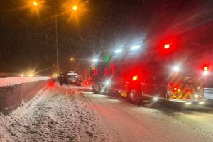 Capital City Fire Rescue/Facebook 
Three people received medical care after a single-vehicle crash on Egan Drive in Juneau on Saturday, March 21, 2026.