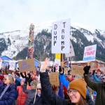 Demonstrators rally at the third No Kings protest in Juneau on March 28, 2026. (Photo by Corinne Smith/Alaska Beacon)