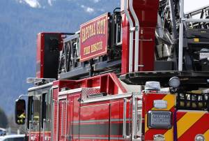This is a photo of a Capital City Fire/Rescue truck in the Mendenhall Valley. (Clarise Larson / Juneau Empire File)