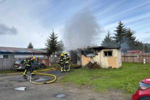 Capital City Fire Rescue crews respond to a Sunday morning trailer fire in Mendenhall Valley. (Capital City Fire Rescue/Facebook)