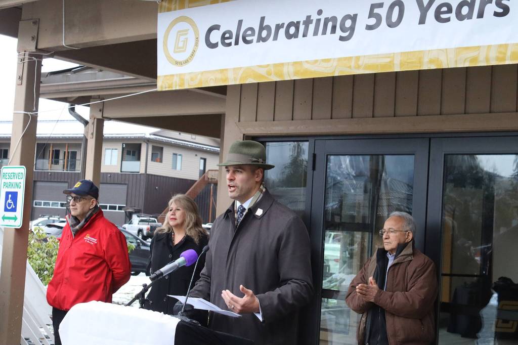 McHugh Pierre, Goldbelts president and CEO, discusses the Alaska Native Regional Corporations operations during its 50th-anniversary celebration in 2024. (Mark Sabbatini / Juneau Empire file photo)