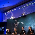 New Horizons principal investigator Alan Stern of the Southwest Research Institute, left, New Horizons project manager Helene Winters of the Johns Hopkins University Applied Physics Laboratory, second from left, Fred Pelletier, lead of the project navigation team at KinetX Inc., second from right, and New Horizons co-investigator John Spencer of the Southwest Research Institute, right, are seen during a press conference prior to the flyby of Ultima Thule by the New Horizons spacecraft, Monday, Dec. 31, 2018 at Johns Hopkins University Applied Physics Laboratory (APL) in Laurel, Maryland. (Joel Kowsky | NASA via the Associated Press)